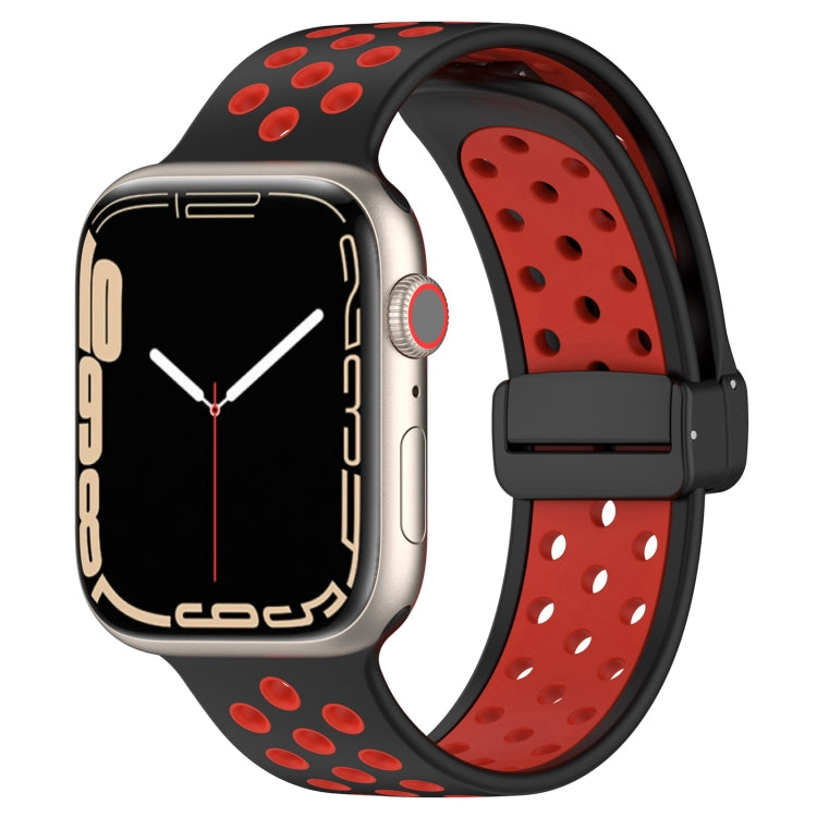 For Apple Watch 6 44mm Magnetic Buckle Silicone Watch Band(Black Red) - Watch Bands by buy2fix | Online Shopping UK | buy2fix