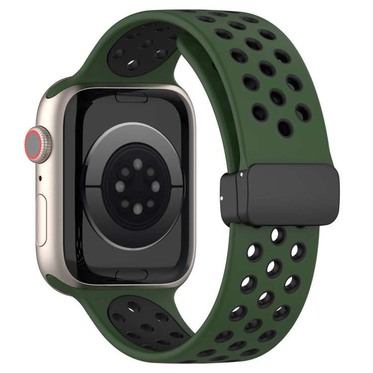 For Apple Watch 6 44mm Magnetic Buckle Silicone Watch Band(Army Green Black) - Watch Bands by buy2fix | Online Shopping UK | buy2fix