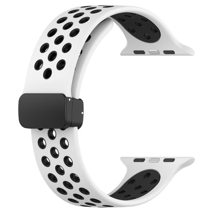 For Apple Watch 5 40mm Magnetic Buckle Silicone Watch Band(White Black) - Watch Bands by buy2fix | Online Shopping UK | buy2fix