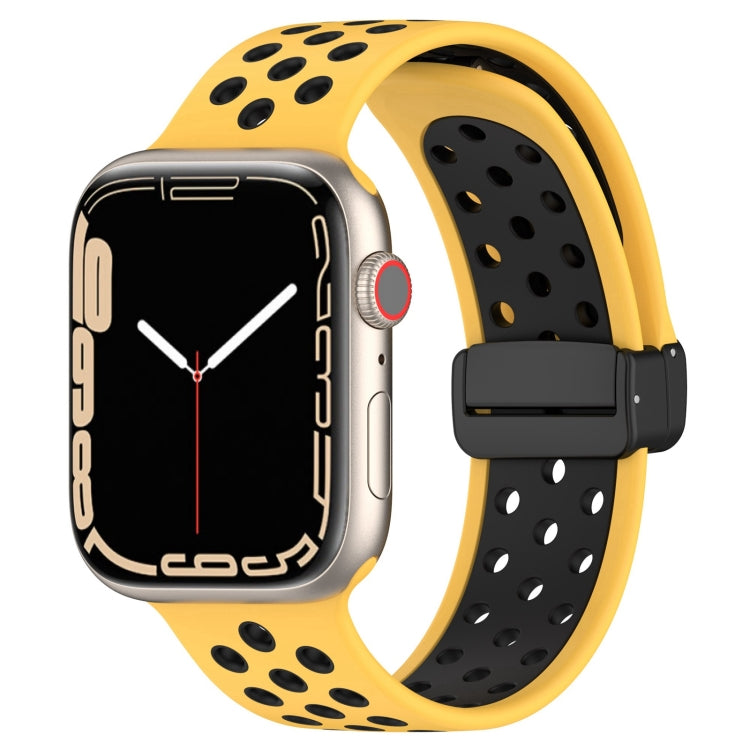 For Apple Watch 4 44mm Magnetic Buckle Silicone Watch Band(Yellow Black) - Watch Bands by buy2fix | Online Shopping UK | buy2fix