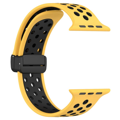 For Apple Watch 4 44mm Magnetic Buckle Silicone Watch Band(Yellow Black) - Watch Bands by buy2fix | Online Shopping UK | buy2fix