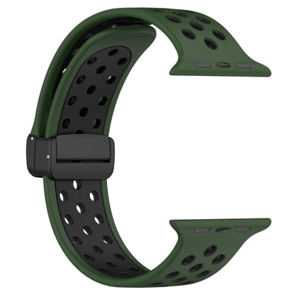 For Apple Watch 4 40mm Magnetic Buckle Silicone Watch Band(Army Green Black) - Watch Bands by buy2fix | Online Shopping UK | buy2fix