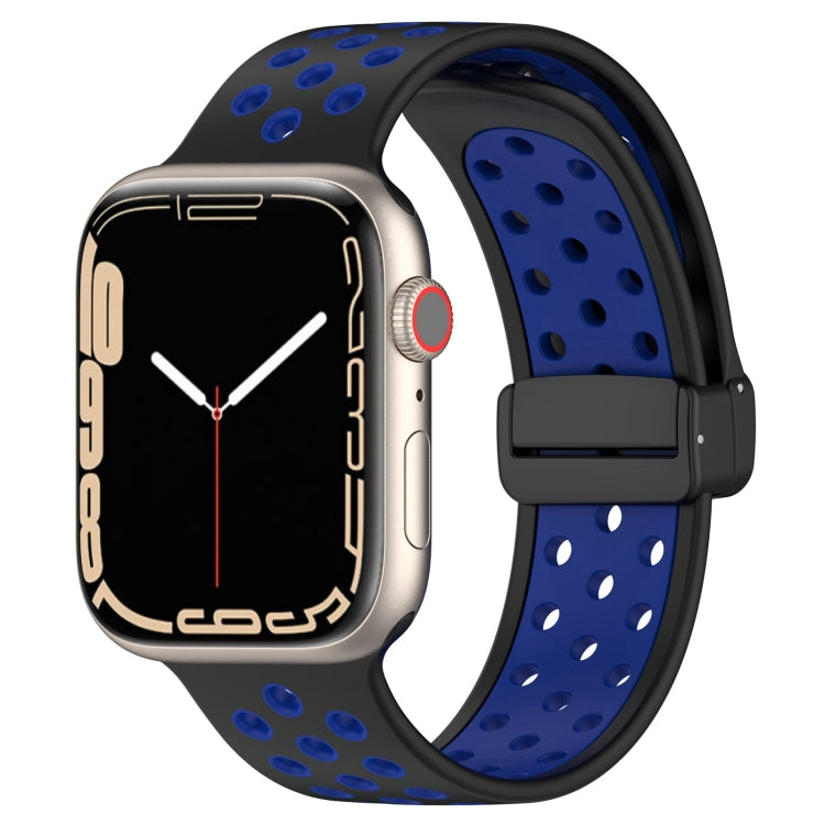 For Apple Watch 2 42mm Magnetic Buckle Silicone Watch Band(Black Blue) - Watch Bands by buy2fix | Online Shopping UK | buy2fix