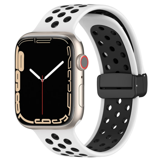 For Apple Watch 2 38mm Magnetic Buckle Silicone Watch Band(White Black) - Watch Bands by buy2fix | Online Shopping UK | buy2fix