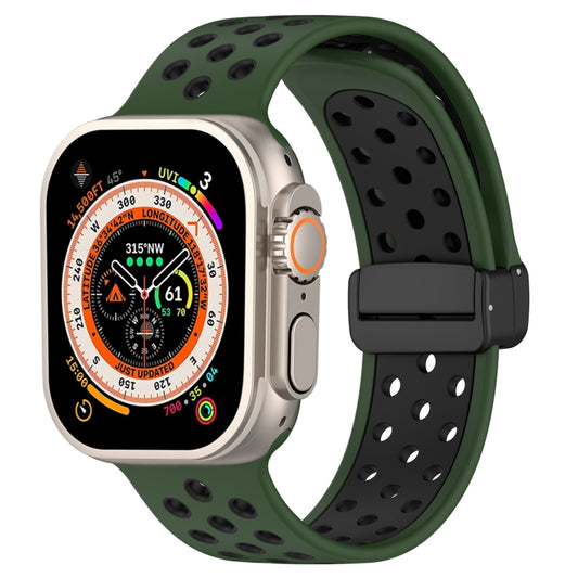 For Apple Watch SE 2023 40mm Magnetic Buckle Silicone Watch Band(Army Green Black) - Watch Bands by buy2fix | Online Shopping UK | buy2fix