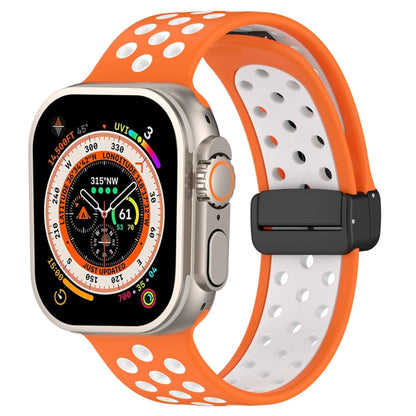 For Apple Watch Ultra 2 49mm Magnetic Buckle Silicone Watch Band(Orange White) - Watch Bands by buy2fix | Online Shopping UK | buy2fix