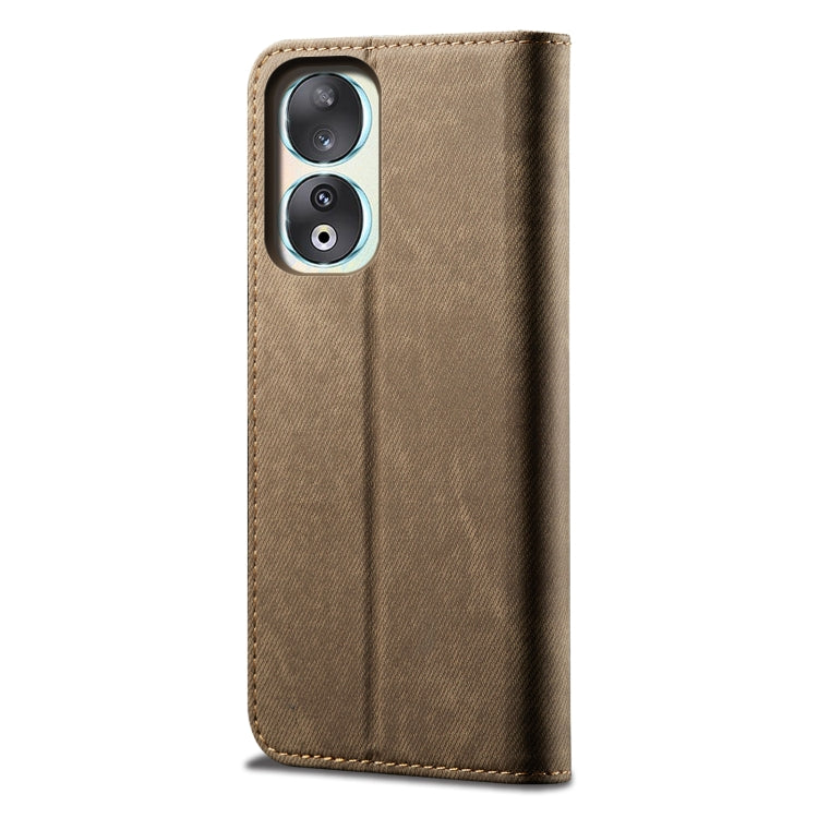 For Honor 90 Pro Denim Texture Flip Leather Phone Case(Khaki) - Honor Cases by buy2fix | Online Shopping UK | buy2fix