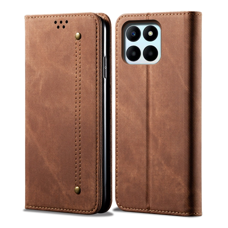 For Honor X6A Denim Texture Flip Leather Phone Case(Brown) - Honor Cases by buy2fix | Online Shopping UK | buy2fix