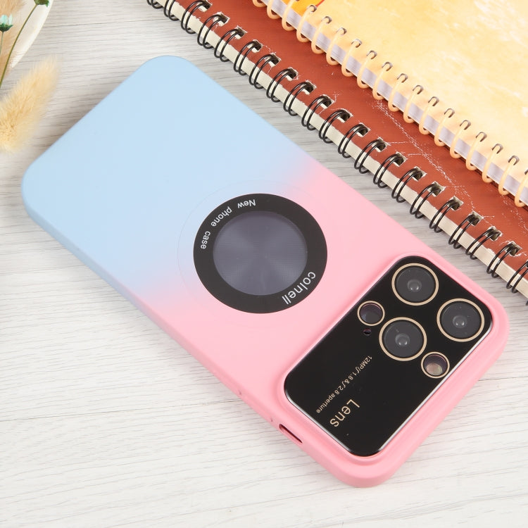 For iPhone 15 Gradient Silicone Shockproof Magsafe Phone Case with Lens Film(Pink Blue) - iPhone 15 Cases by buy2fix | Online Shopping UK | buy2fix