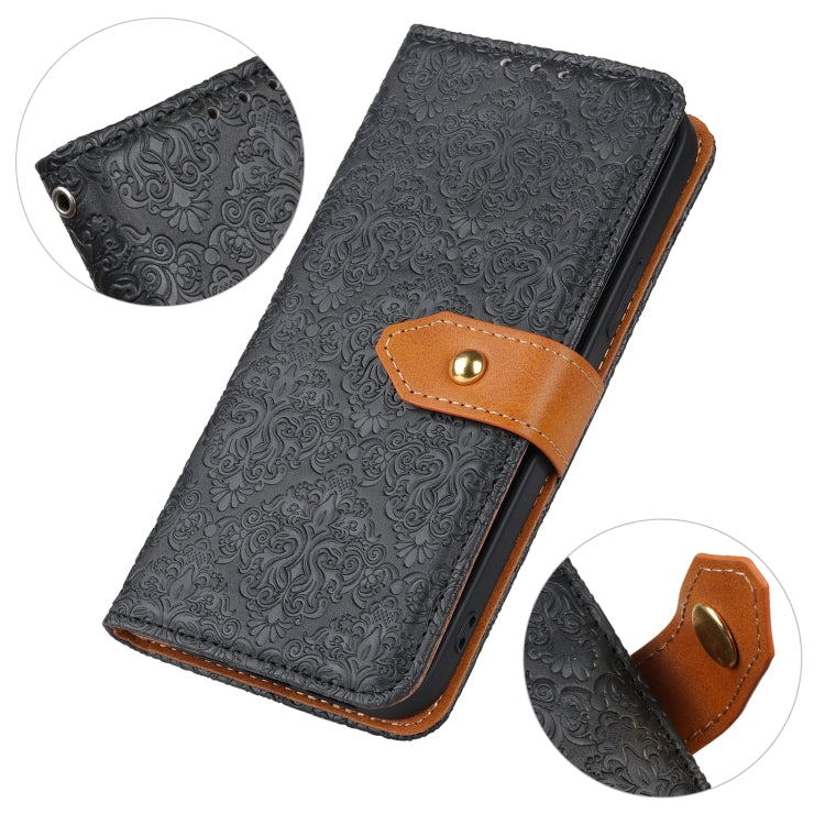 For OnePlus Nord CE4 5G / K12 5G European Floral Embossed Flip Leather Phone Case(Black) - OnePlus Cases by buy2fix | Online Shopping UK | buy2fix