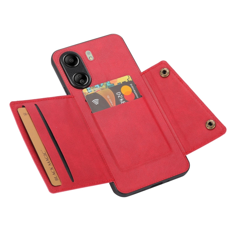 For Xiaomi Redmi 13C 4G / Poco C65 Double Buckle Card Slots Magnetic Phone Case(Red) - 13C Cases by buy2fix | Online Shopping UK | buy2fix