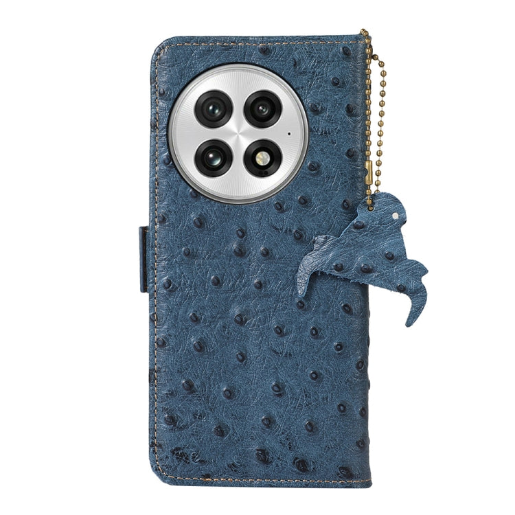 For OnePlus 13 Ostrich Pattern Genuine Leather RFID Phone Case(Blue) - OnePlus Cases by buy2fix | Online Shopping UK | buy2fix