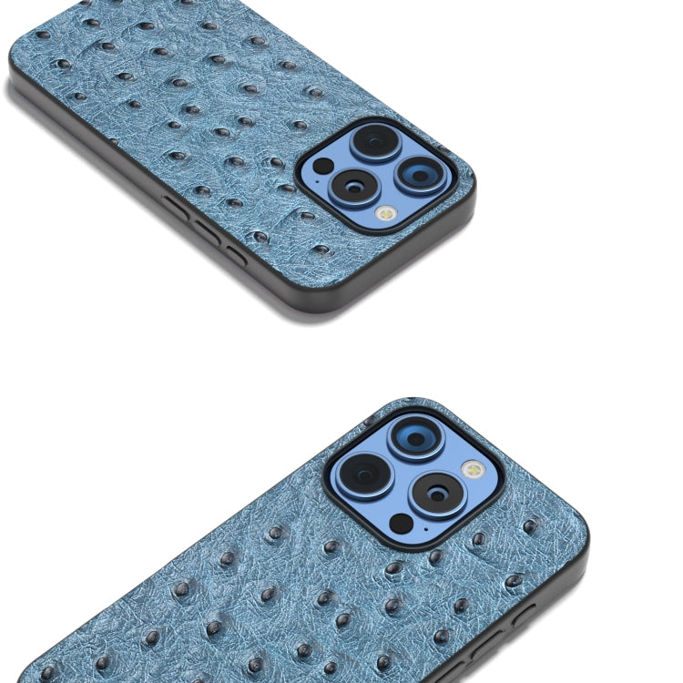 For iPhone 16 Pro ABEEL Genuine Leather Ostrich Texture Phone Case(Blue) - iPhone 16 Pro Cases by buy2fix | Online Shopping UK | buy2fix