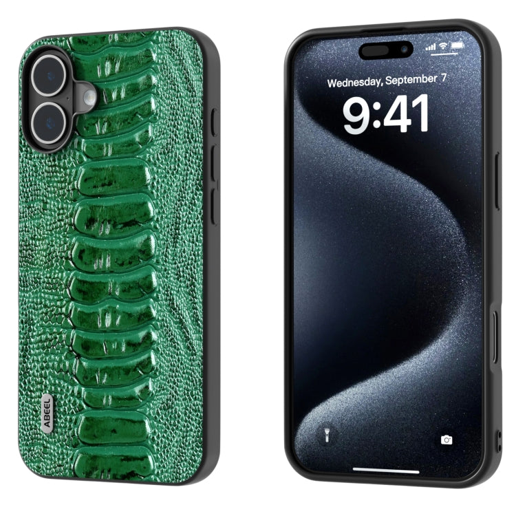 For iPhone 16 Plus ABEEL Genuine Leather Weilai Series Phone Case(Green) - iPhone 16 Plus Cases by buy2fix | Online Shopping UK | buy2fix