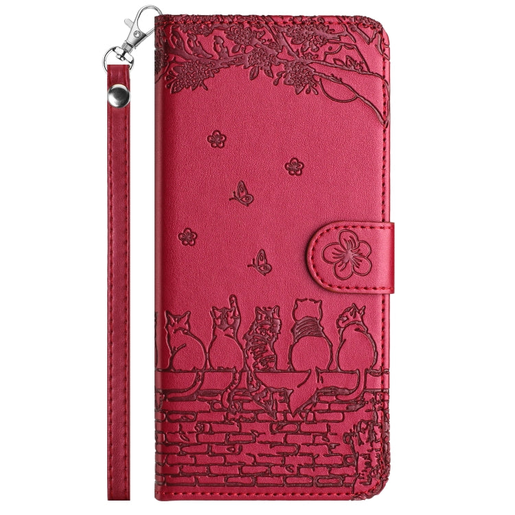 For Google Pixel 9 Pro XL Cat Embossing Pattern Leather Phone Case with Lanyard(Red) - Google Cases by buy2fix | Online Shopping UK | buy2fix