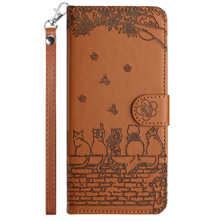 For iPhone 16 Pro Max Cat Embossing Pattern Leather Phone Case with Lanyard(Brown) - iPhone 16 Pro Max Cases by buy2fix | Online Shopping UK | buy2fix