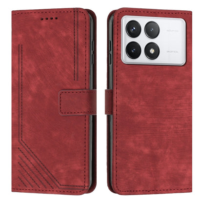 For Xiaomi Redmi K70 / K70 Pro Skin Feel Stripe Pattern Leather Phone Case with Long Lanyard(Red) - K70 Pro Cases by buy2fix | Online Shopping UK | buy2fix