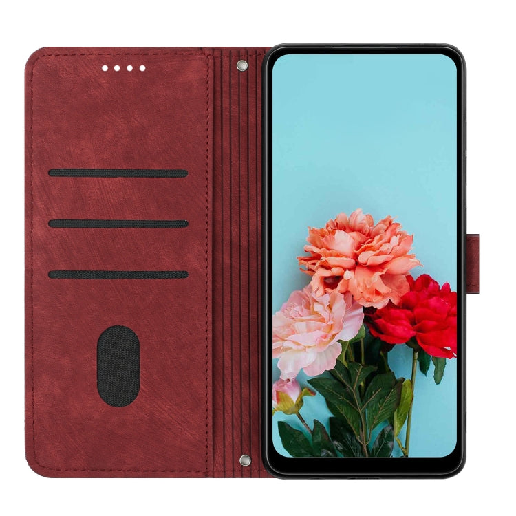 For Xiaomi Redmi K70 / K70 Pro Skin Feel Stripe Pattern Leather Phone Case with Long Lanyard(Red) - K70 Pro Cases by buy2fix | Online Shopping UK | buy2fix