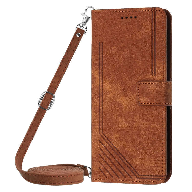 For Infinix Zero 30 4G Skin Feel Stripe Pattern Leather Phone Case with Lanyard(Brown) - Infinix Cases by buy2fix | Online Shopping UK | buy2fix