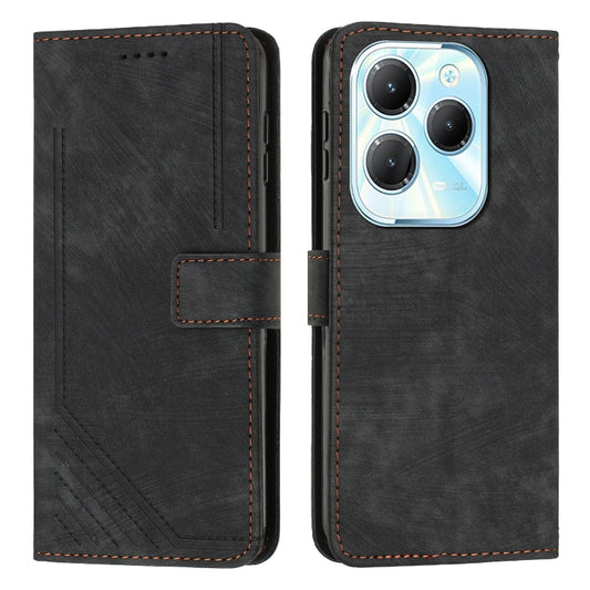 For Infinix Hot 40 / 40 Pro Skin Feel Stripe Pattern Leather Phone Case with Lanyard(Black) - Infinix Cases by buy2fix | Online Shopping UK | buy2fix