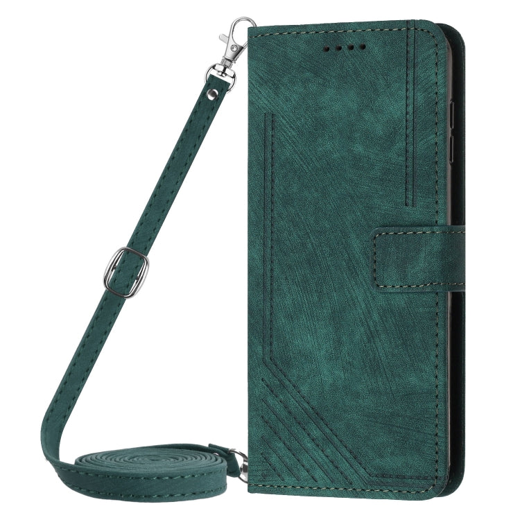 For Infinix Smart 8 Skin Feel Stripe Pattern Leather Phone Case with Lanyard(Green) - Infinix Cases by buy2fix | Online Shopping UK | buy2fix