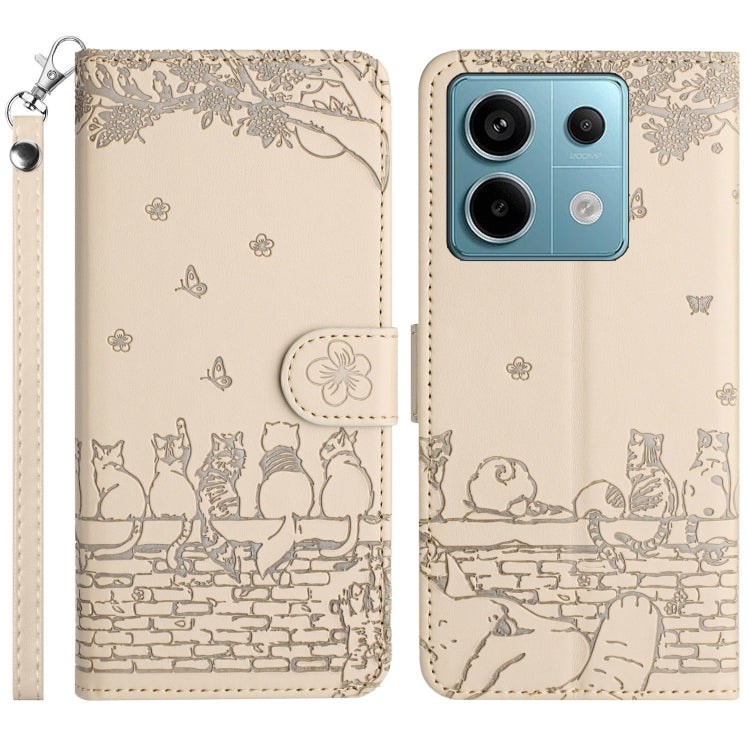 For Xiaomi Redmi Note 13 Pro 5G Cat Embossing Pattern Leather Phone Case with Lanyard(Beige) - Note 13 Pro Cases by buy2fix | Online Shopping UK | buy2fix