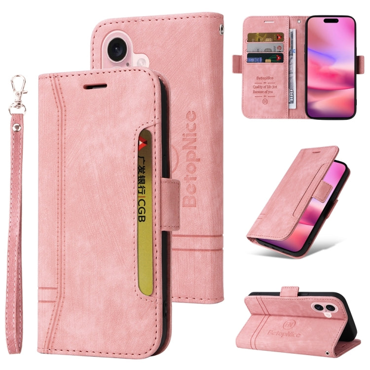 For iPhone 16 BETOPNICE Dual-side Buckle Leather Phone Case(Pink) - iPhone 16 Cases by BETOPNICE | Online Shopping UK | buy2fix