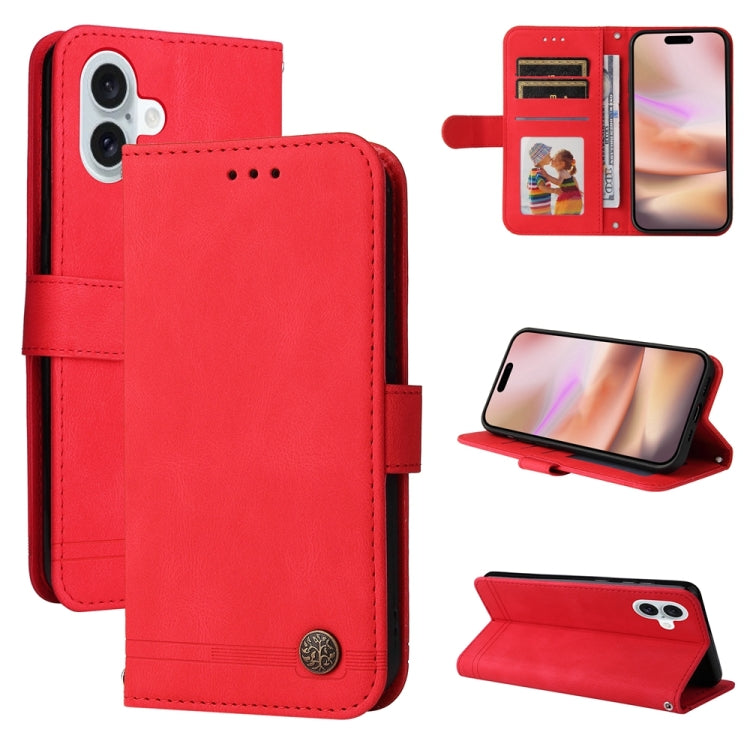 For iPhone 16 Plus Skin Feel Life Tree Leather Phone Case(Red) - iPhone 16 Plus Cases by buy2fix | Online Shopping UK | buy2fix