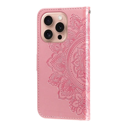 For iPhone 16 Pro 7-petal Flowers Embossing Leather Phone Case(Rose Gold) - iPhone 16 Pro Cases by buy2fix | Online Shopping UK | buy2fix