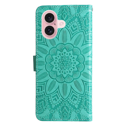 For iPhone 16 Embossed Sunflower Leather Phone Case(Green) - iPhone 16 Cases by buy2fix | Online Shopping UK | buy2fix