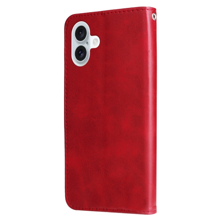 For iPhone 16 Plus Fashion Calf Texture Zipper Leather Phone Case(Red) - iPhone 16 Plus Cases by buy2fix | Online Shopping UK | buy2fix