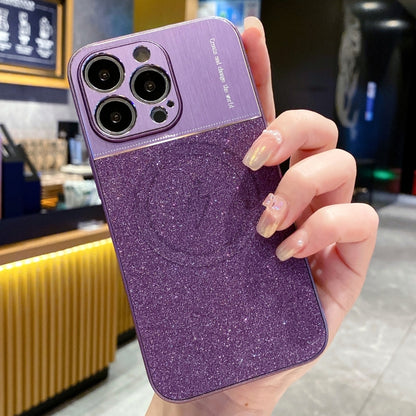 For iPhone 12 Pro Magsafe Magnetic Metallic Glitter Powder Shockproof Phone Case(Purple) - iPhone 12 / 12 Pro Cases by buy2fix | Online Shopping UK | buy2fix