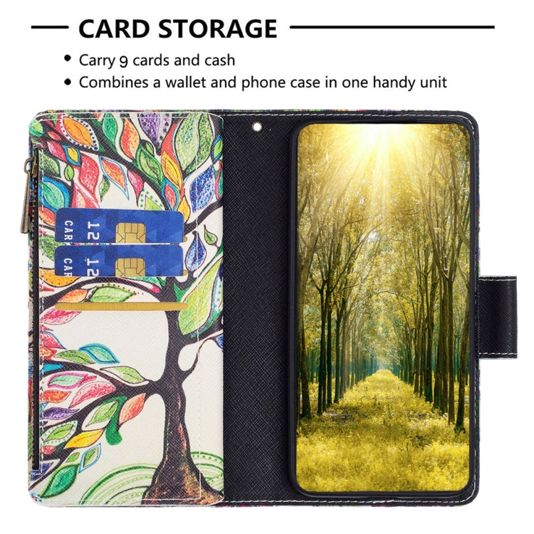 For iPhone 16 Plus Colored Drawing Pattern Zipper Phone Leather Case(Tree) - iPhone 16 Plus Cases by buy2fix | Online Shopping UK | buy2fix