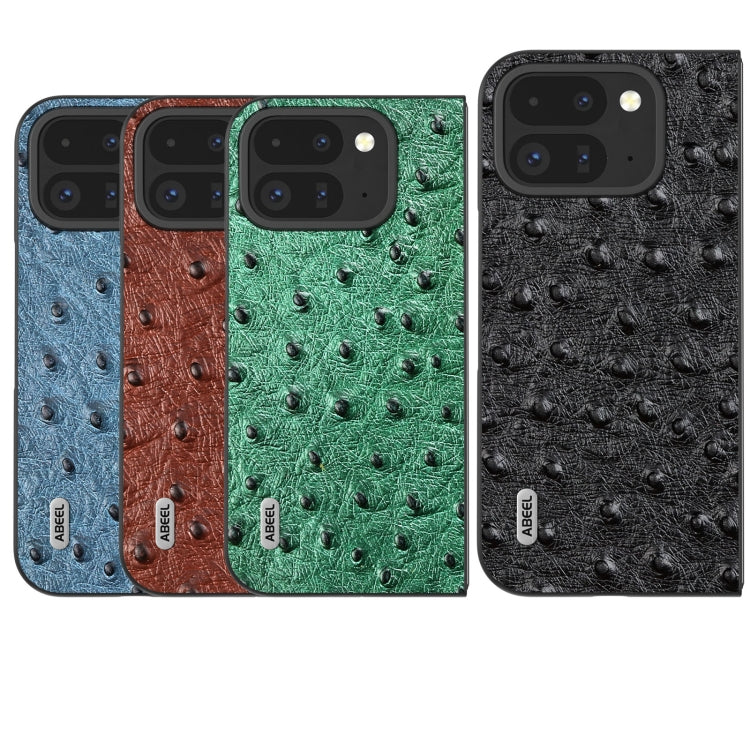 For Google Pixel 9 Pro Fold ABEEL Genuine Leather Ostrich Texture Phone Case(Black) - Google Cases by buy2fix | Online Shopping UK | buy2fix