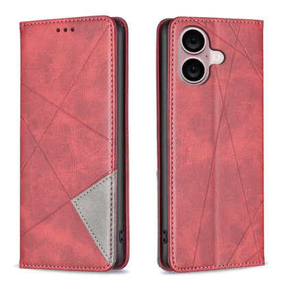 For iPhone 16 Plus Rhombus Texture Magnetic Leather Phone Case(Red) - iPhone 16 Plus Cases by buy2fix | Online Shopping UK | buy2fix