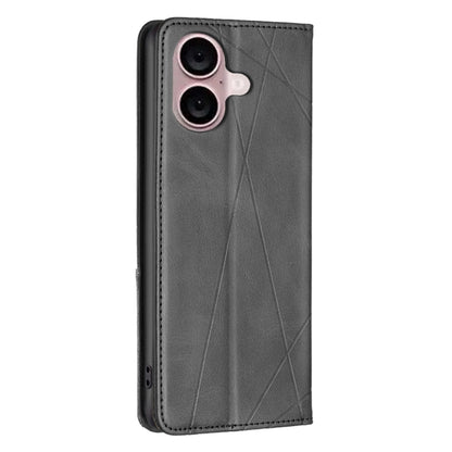 For iPhone 16 Plus Rhombus Texture Magnetic Leather Phone Case(Black) - iPhone 16 Plus Cases by buy2fix | Online Shopping UK | buy2fix