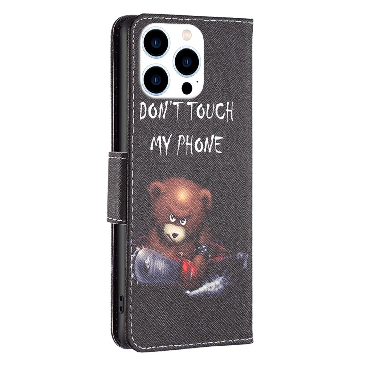 For iPhone 16 Pro Max Colored Drawing Pattern Leather Phone Case(Bear) - iPhone 16 Pro Max Cases by buy2fix | Online Shopping UK | buy2fix