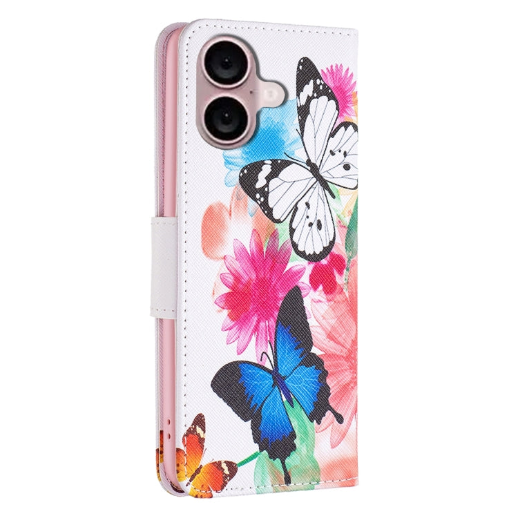 For iPhone 16 Plus Colored Drawing Pattern Leather Phone Case(Butterflies) - iPhone 16 Plus Cases by buy2fix | Online Shopping UK | buy2fix