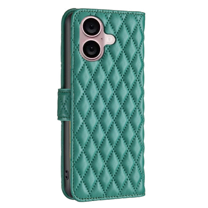 For iPhone 16 Plus Diamond Lattice Wallet Flip Leather Phone Case(Green) - iPhone 16 Plus Cases by buy2fix | Online Shopping UK | buy2fix