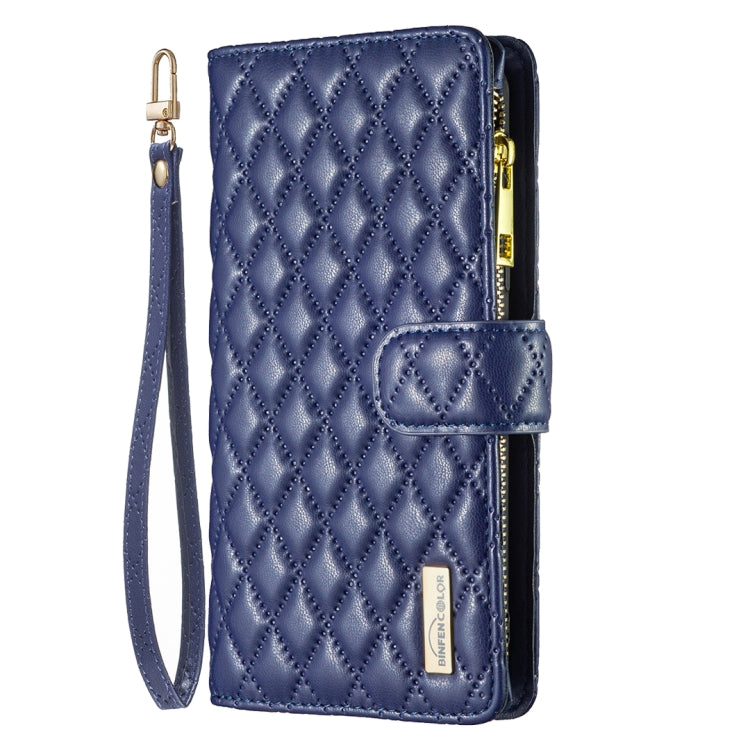 For iPhone 16 Pro Max Diamond Lattice Zipper Wallet Leather Flip Phone Case(Blue) - iPhone 16 Pro Max Cases by buy2fix | Online Shopping UK | buy2fix