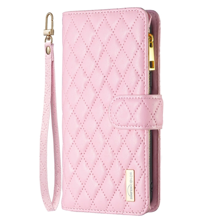 For iPhone 16 Pro Diamond Lattice Zipper Wallet Leather Flip Phone Case(Pink) - iPhone 16 Pro Cases by buy2fix | Online Shopping UK | buy2fix