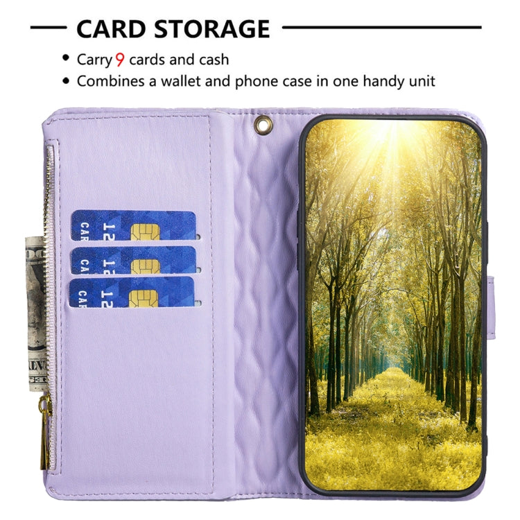 For iPhone 16 Pro Diamond Lattice Zipper Wallet Leather Flip Phone Case(Purple) - iPhone 16 Pro Cases by buy2fix | Online Shopping UK | buy2fix