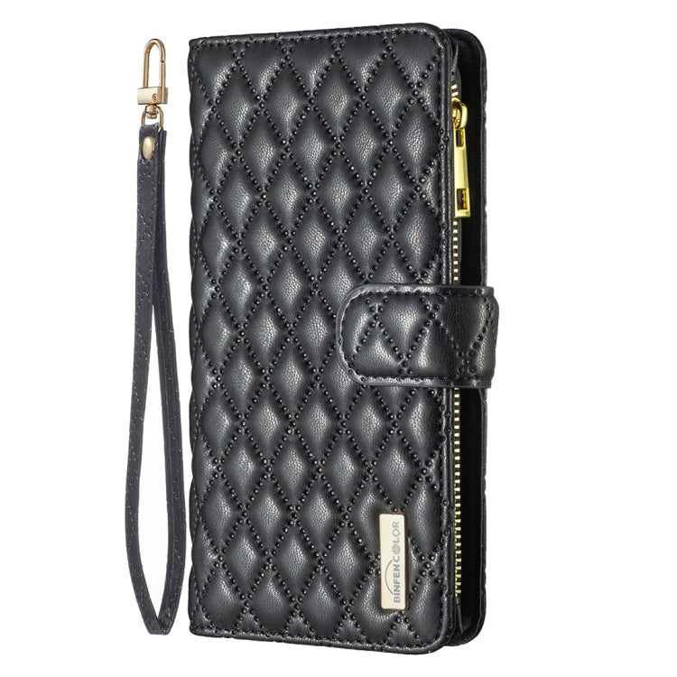 For iPhone 16 Diamond Lattice Zipper Wallet Leather Flip Phone Case(Black) - iPhone 16 Cases by buy2fix | Online Shopping UK | buy2fix