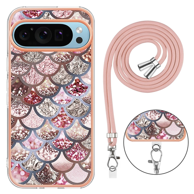 For Google Pixel 9 Pro XL Electroplating IMD TPU Phone Case with Lanyard(Pink Scales) - Google Cases by buy2fix | Online Shopping UK | buy2fix