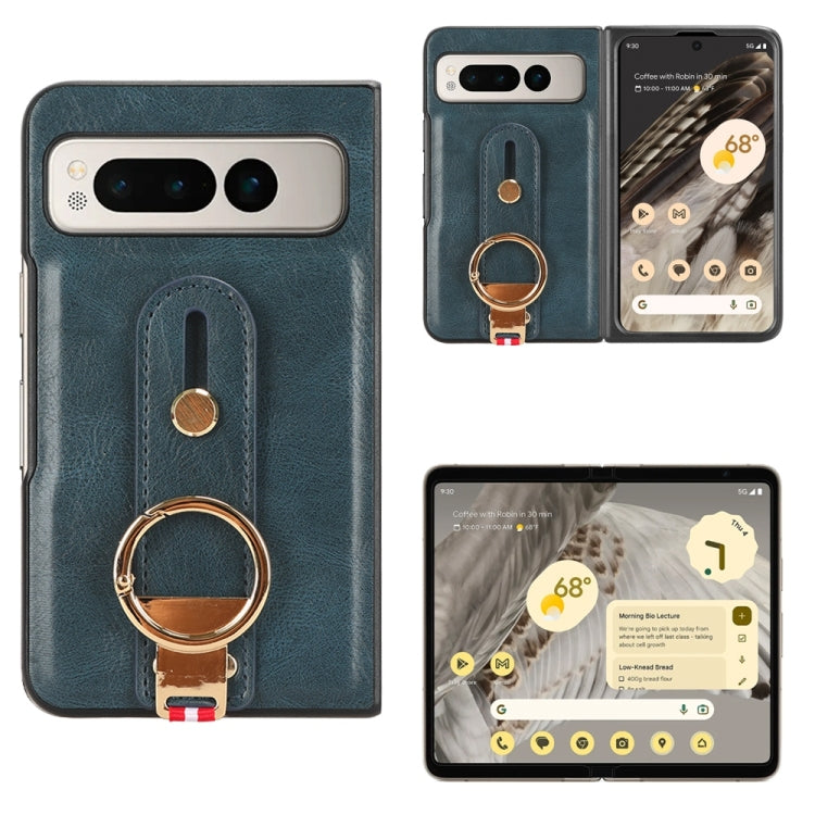 For Google Pixel Fold Wristband Leather Back Phone Case(Blue) - Google Cases by buy2fix | Online Shopping UK | buy2fix