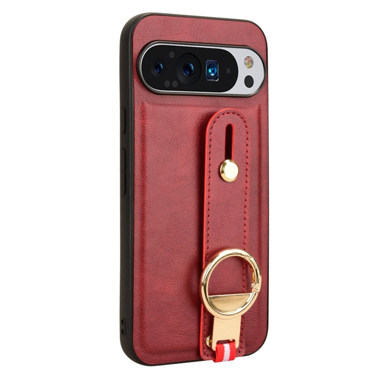 For Google Pixel 9 Pro Wristband Leather Back Phone Case(Red) - Google Cases by buy2fix | Online Shopping UK | buy2fix