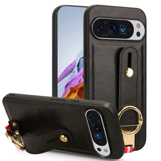 For Google Pixel 9 Wristband Leather Back Phone Case(Black) - Google Cases by buy2fix | Online Shopping UK | buy2fix