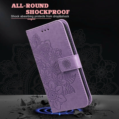 For Google Pixel 9 Pro 7-petal Flowers Embossing Leather Phone Case(Light Purple) - Google Cases by buy2fix | Online Shopping UK | buy2fix