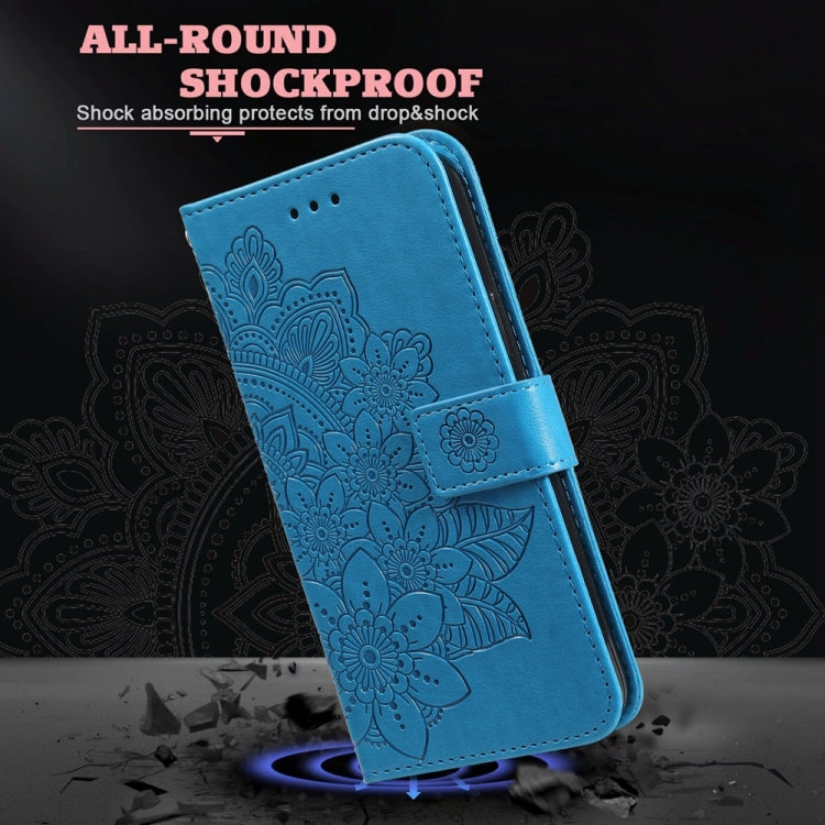 For Google Pixel 9 Pro 7-petal Flowers Embossing Leather Phone Case(Blue) - Google Cases by buy2fix | Online Shopping UK | buy2fix