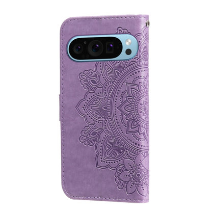 For Google Pixel 9 7-petal Flowers Embossing Leather Phone Case(Light Purple) - Google Cases by buy2fix | Online Shopping UK | buy2fix